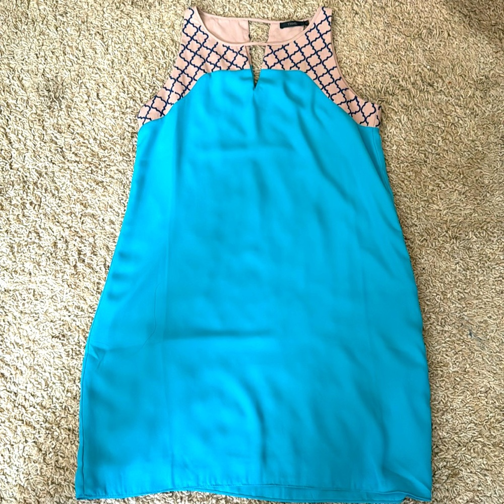 Teal and tan dress. Large. Like new.